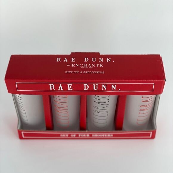 Rae Dunn Set of 4 Celebrate Shot Glass Shooters - Picture 6 of 8